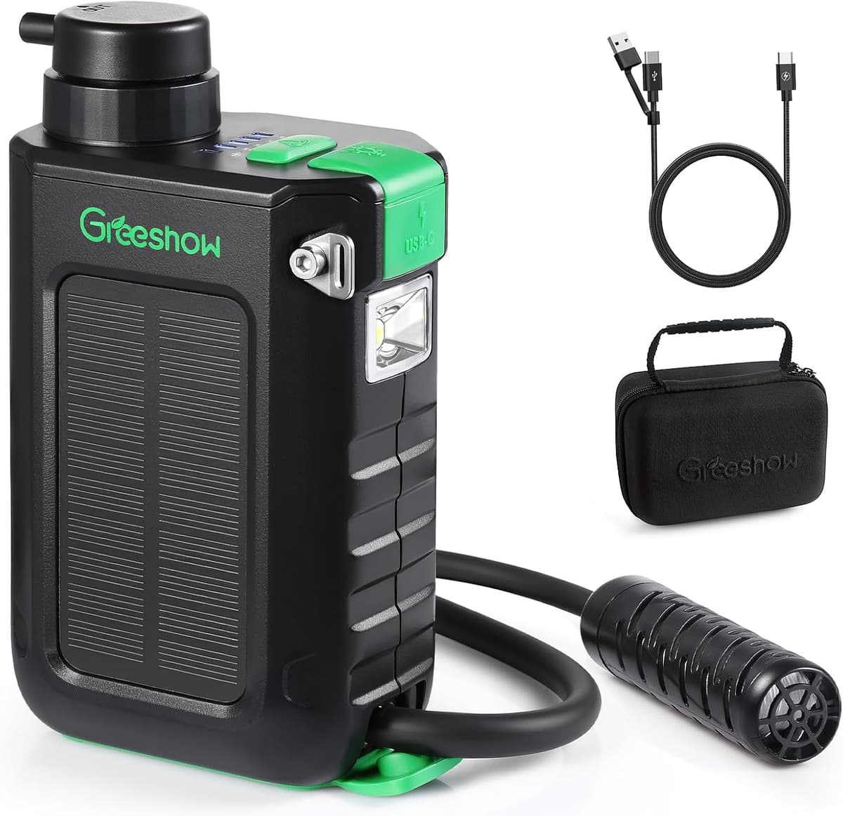 Greeshow 電動式携帯浄水器 濾過器 手回し・ソーラー充電機能付き【日本正規品】